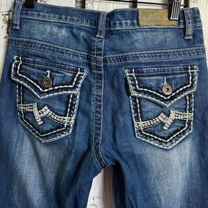Y2K Firefly Jeans Womens 28x30 Bootcut Embroider Embellish Flap Pockets Med Wash